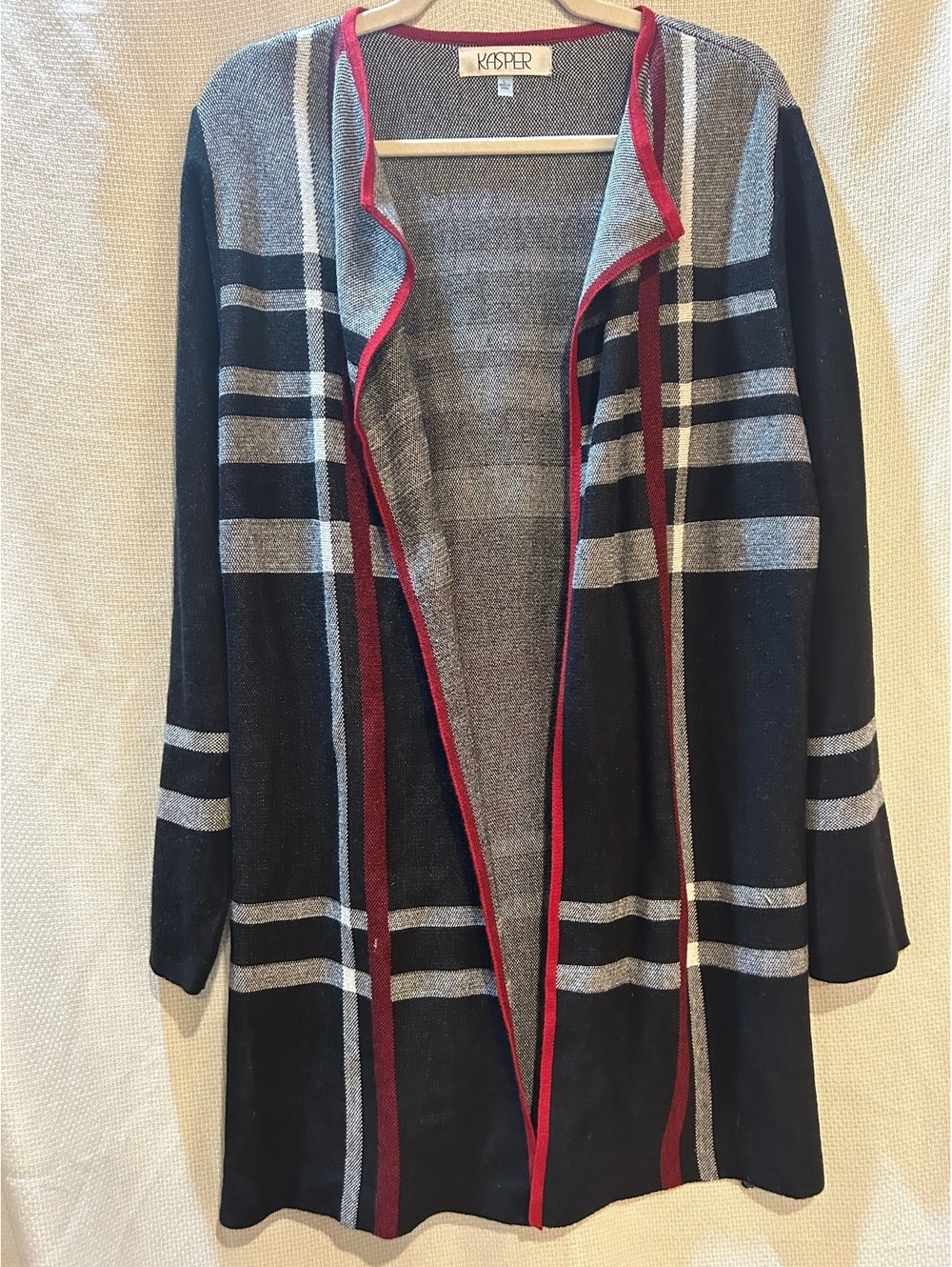 Kasper Women's Open Front Cardigan Sweater with Stripe Pattern, Size Large